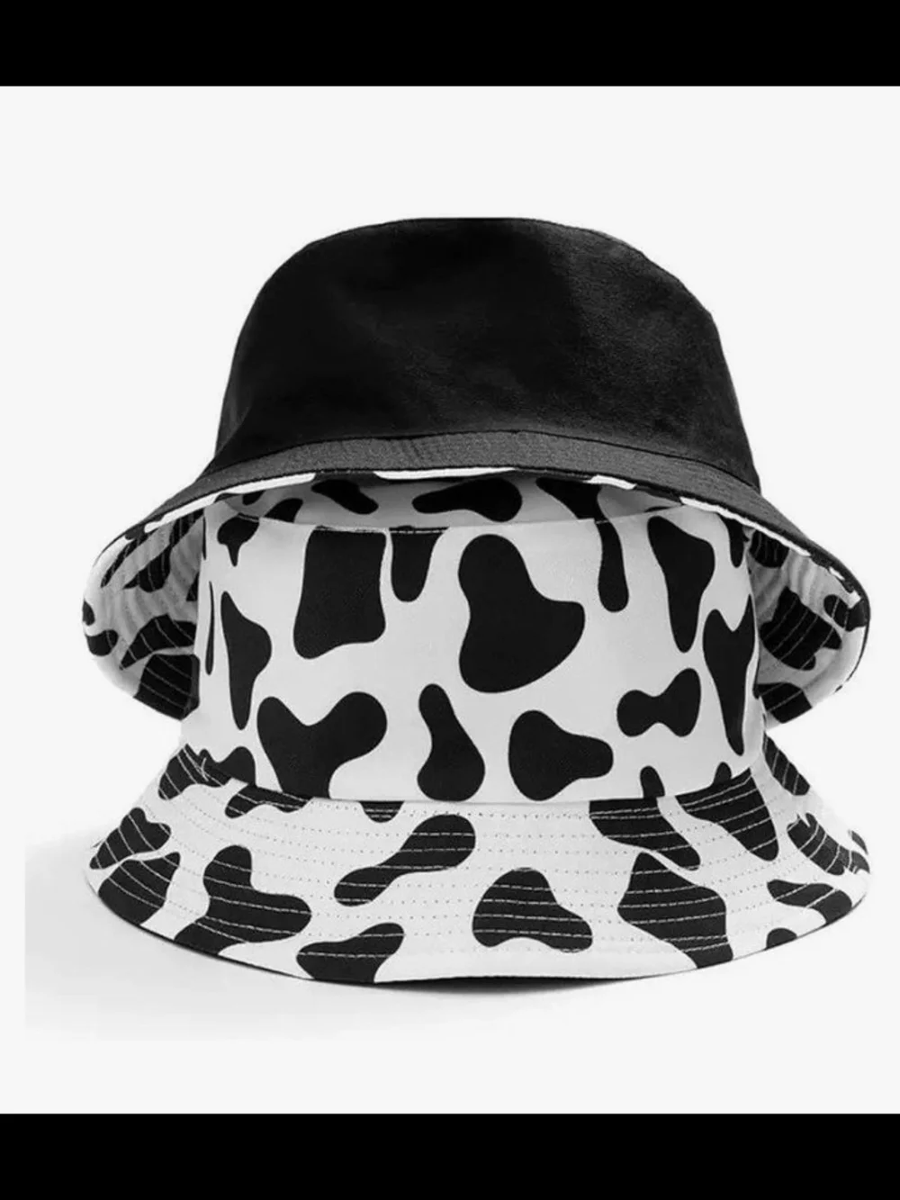 Cow Print Reversible Bucket Hat - Black & White Unisex